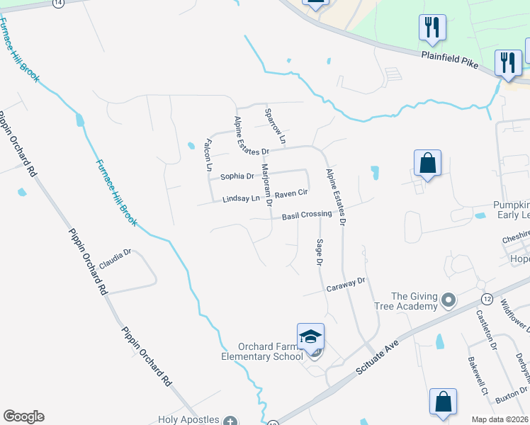map of restaurants, bars, coffee shops, grocery stores, and more near 85 Basil Crossing in Cranston