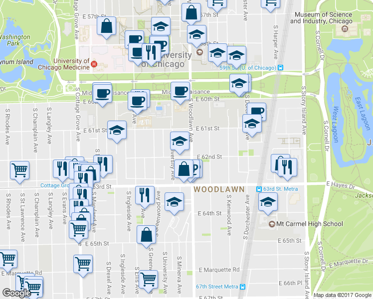 map of restaurants, bars, coffee shops, grocery stores, and more near in Chicago
