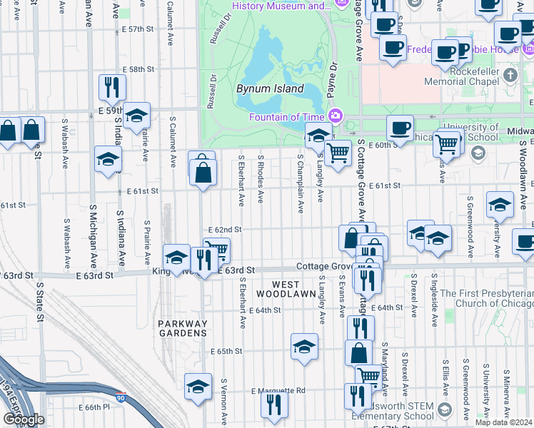 map of restaurants, bars, coffee shops, grocery stores, and more near in Chicago