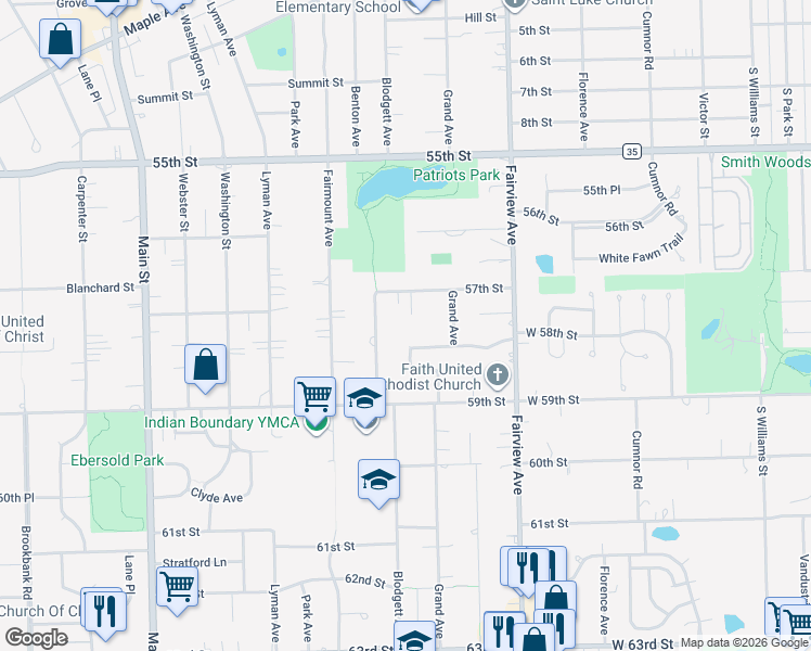 map of restaurants, bars, coffee shops, grocery stores, and more near 538 Bunning Drive in Downers Grove