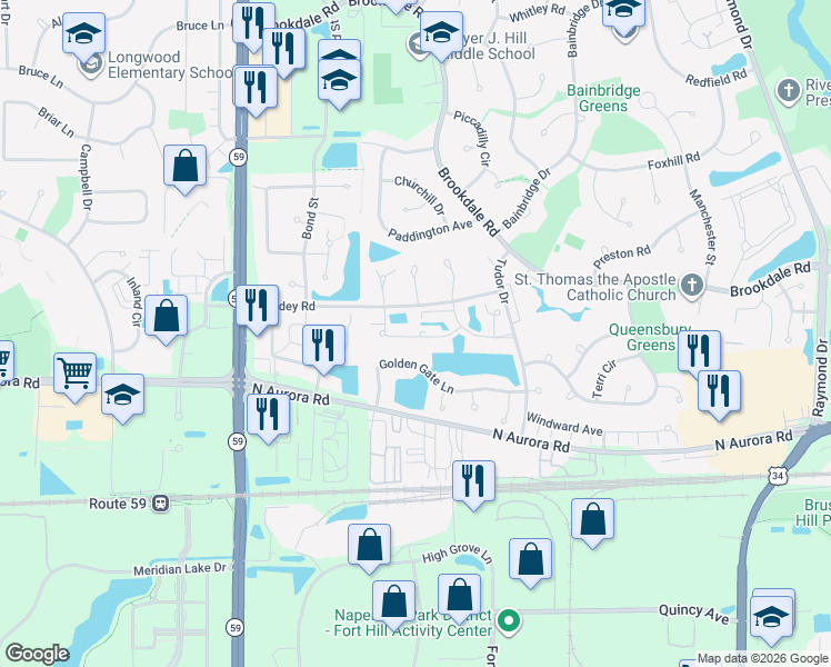 map of restaurants, bars, coffee shops, grocery stores, and more near 1816 Michigan Avenue in Naperville