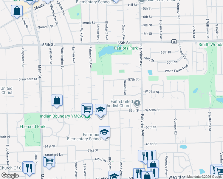 map of restaurants, bars, coffee shops, grocery stores, and more near 538 Bunning Drive in Downers Grove