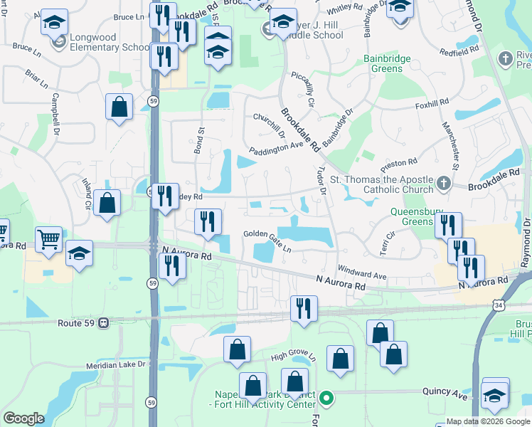 map of restaurants, bars, coffee shops, grocery stores, and more near 1816 Michigan Avenue in Naperville