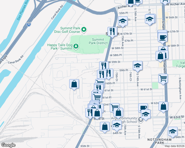 map of restaurants, bars, coffee shops, grocery stores, and more near in Summit