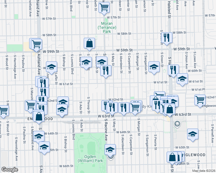 map of restaurants, bars, coffee shops, grocery stores, and more near in Chicago