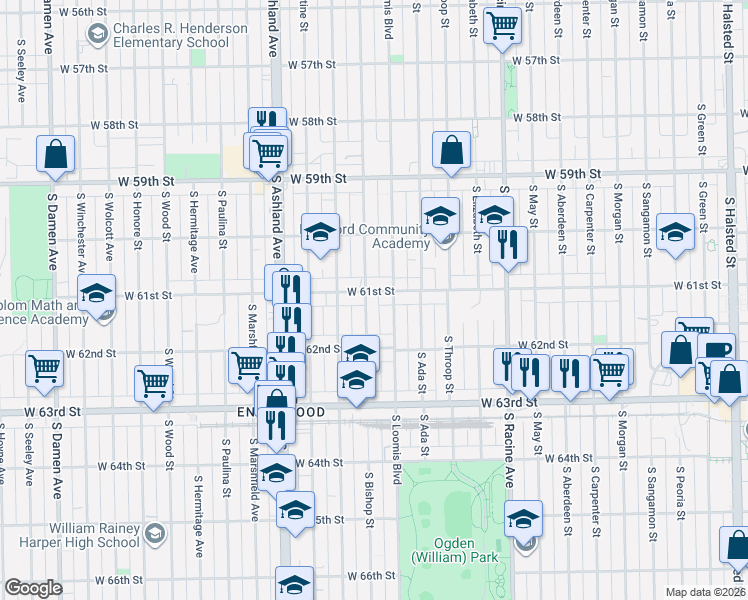 map of restaurants, bars, coffee shops, grocery stores, and more near in Chicago