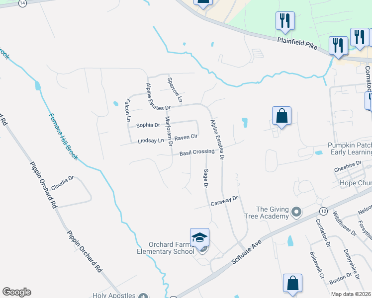 map of restaurants, bars, coffee shops, grocery stores, and more near 60 Basil Crossing in Cranston