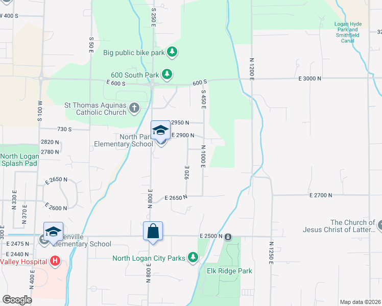 map of restaurants, bars, coffee shops, grocery stores, and more near 2842 North 920 East in North Logan