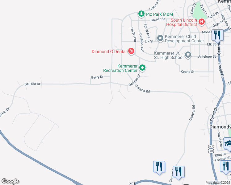 map of restaurants, bars, coffee shops, grocery stores, and more near 1667 Nation's Drive in Kemmerer