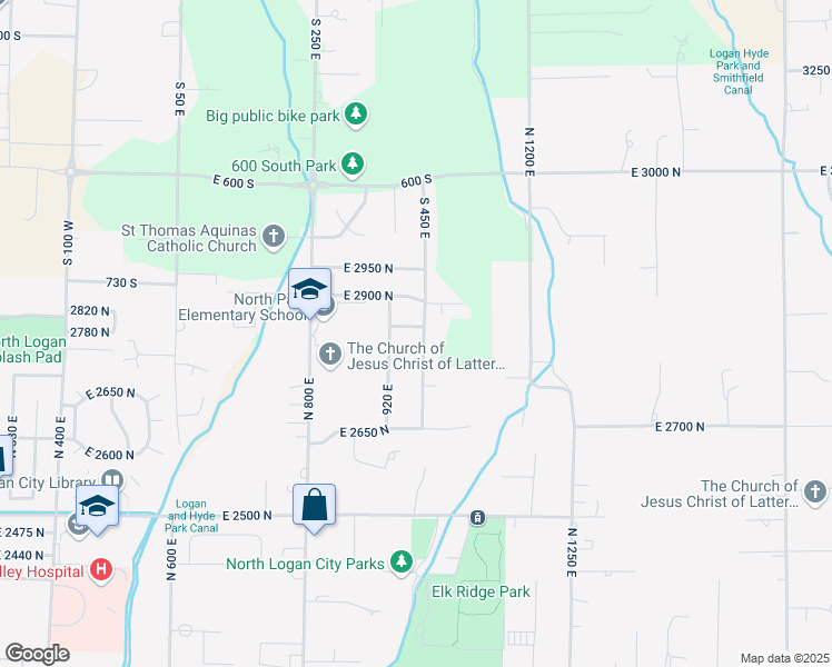 map of restaurants, bars, coffee shops, grocery stores, and more near 980 East 2850 North in North Logan