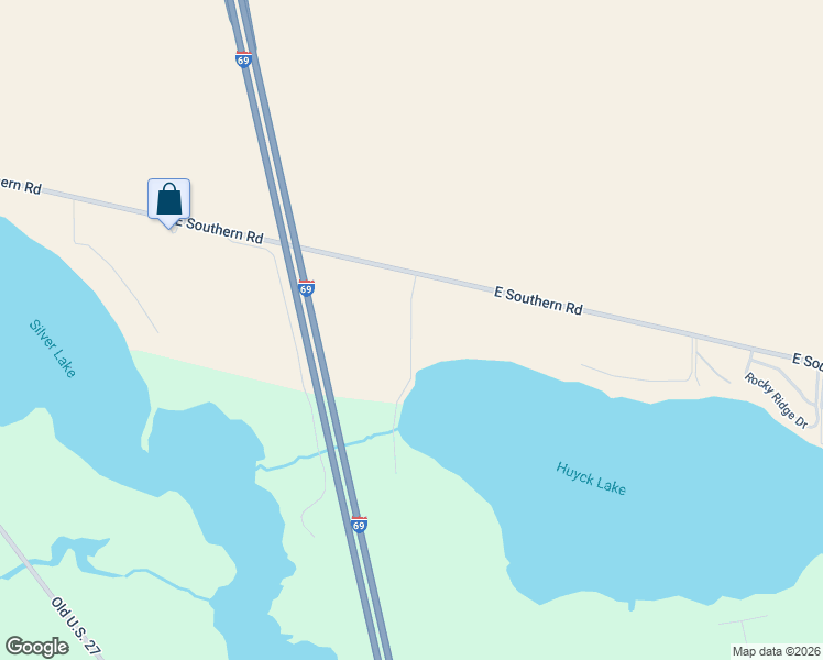 map of restaurants, bars, coffee shops, grocery stores, and more near Huyck Lake in Coldwater