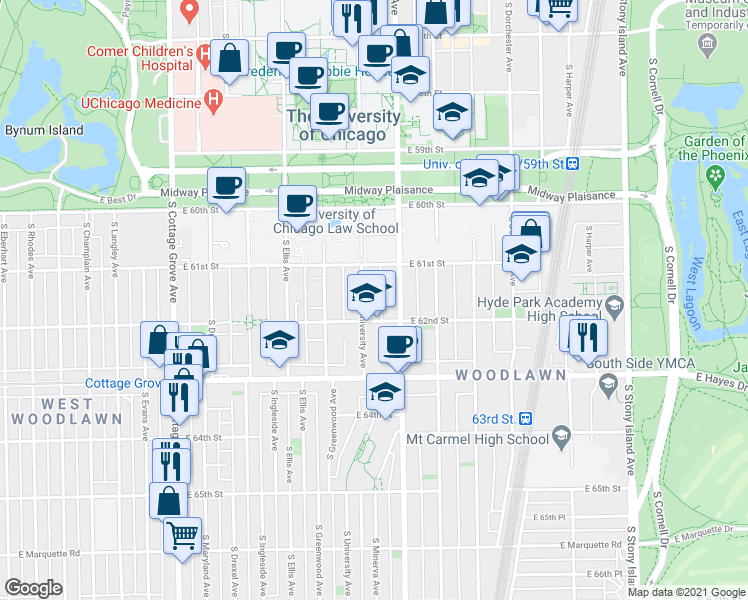 map of restaurants, bars, coffee shops, grocery stores, and more near in Chicago