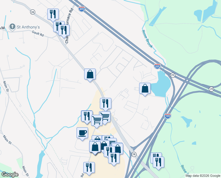 map of restaurants, bars, coffee shops, grocery stores, and more near 6 Tow Road in Wareham