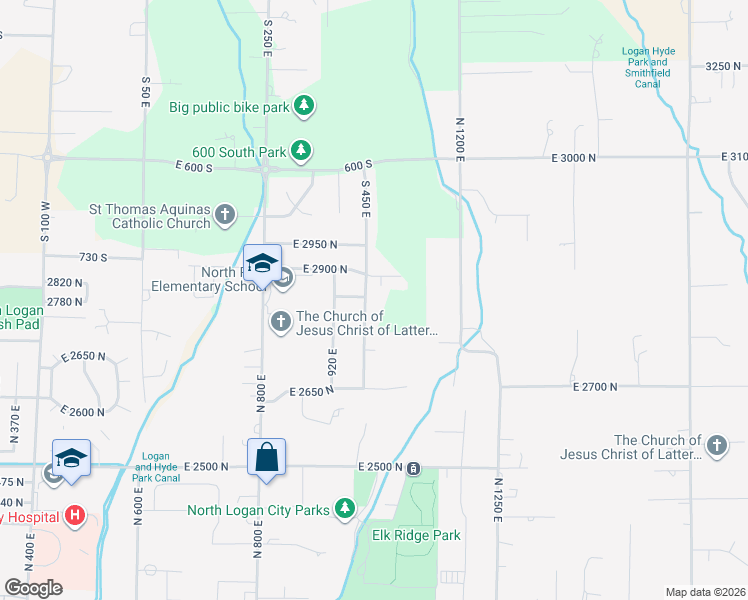 map of restaurants, bars, coffee shops, grocery stores, and more near 2790 North 1000 East in North Logan