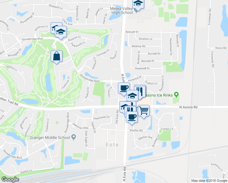 map of restaurants, bars, coffee shops, grocery stores, and more near 1246 Townes Circle in Aurora