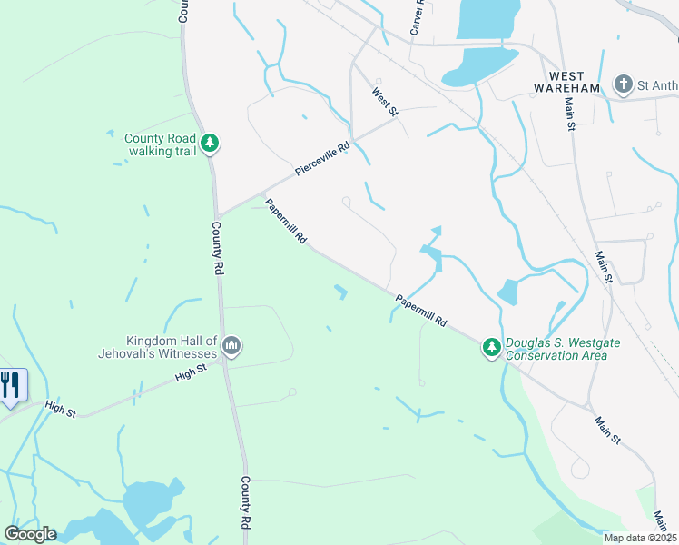map of restaurants, bars, coffee shops, grocery stores, and more near 62 Papermill Road in Wareham