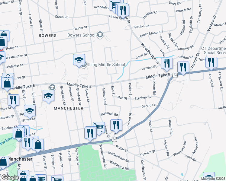 map of restaurants, bars, coffee shops, grocery stores, and more near 20 Earl Street in Manchester