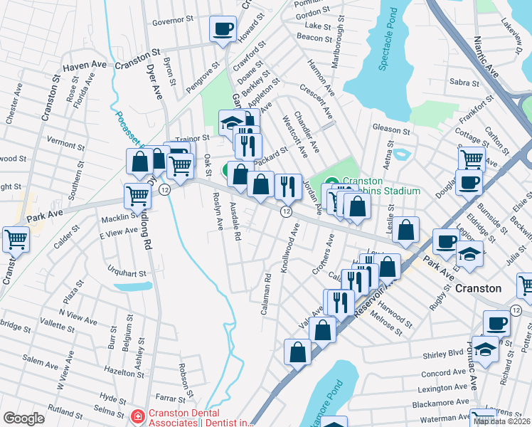 map of restaurants, bars, coffee shops, grocery stores, and more near 29 Humbert Avenue in Cranston