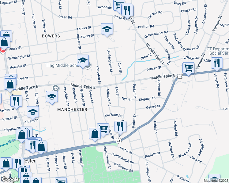 map of restaurants, bars, coffee shops, grocery stores, and more near 40 Earl Street in Manchester