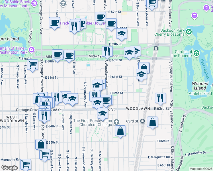 map of restaurants, bars, coffee shops, grocery stores, and more near in Chicago