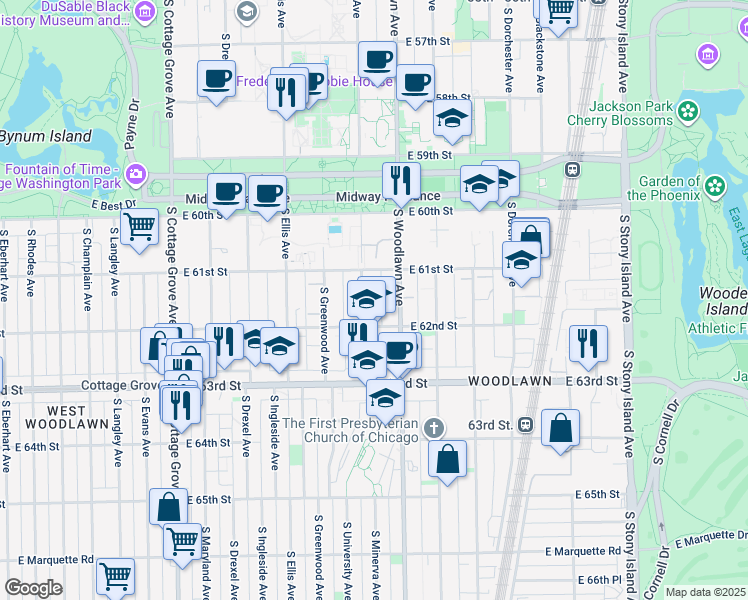 map of restaurants, bars, coffee shops, grocery stores, and more near in Chicago