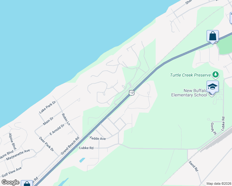 map of restaurants, bars, coffee shops, grocery stores, and more near 18578 Forest Beach Drive in New Buffalo