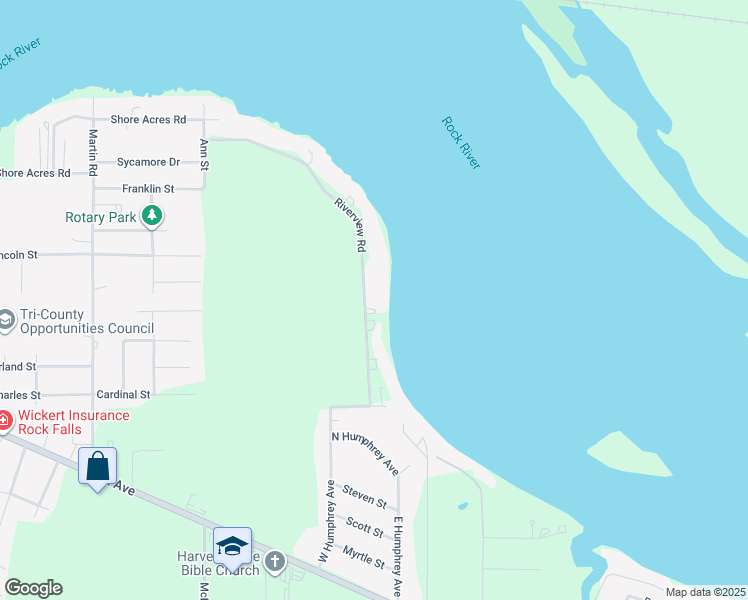 map of restaurants, bars, coffee shops, grocery stores, and more near 2207 Riverview Road in Rock Falls