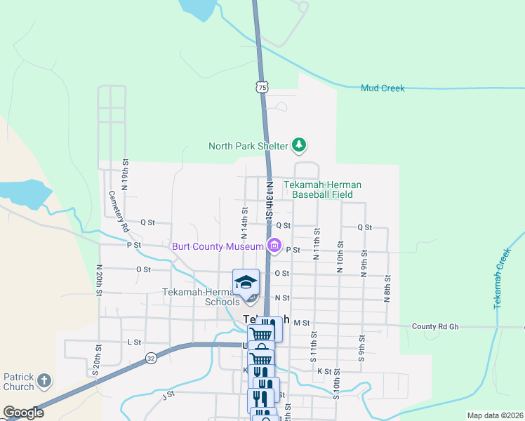 map of restaurants, bars, coffee shops, grocery stores, and more near 606 Beck Avenue in Tekamah