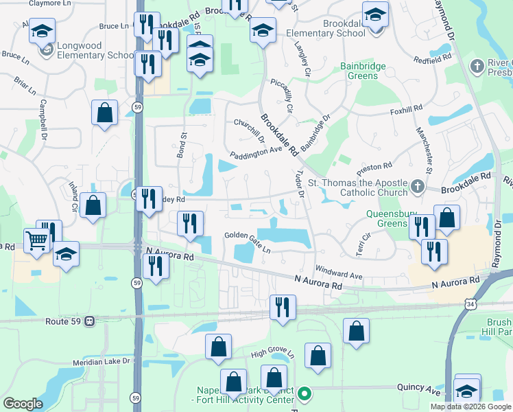 map of restaurants, bars, coffee shops, grocery stores, and more near 868 Quin Court in Naperville