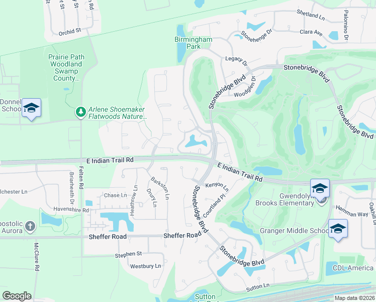 map of restaurants, bars, coffee shops, grocery stores, and more near 2062 Brookside Lane in Aurora