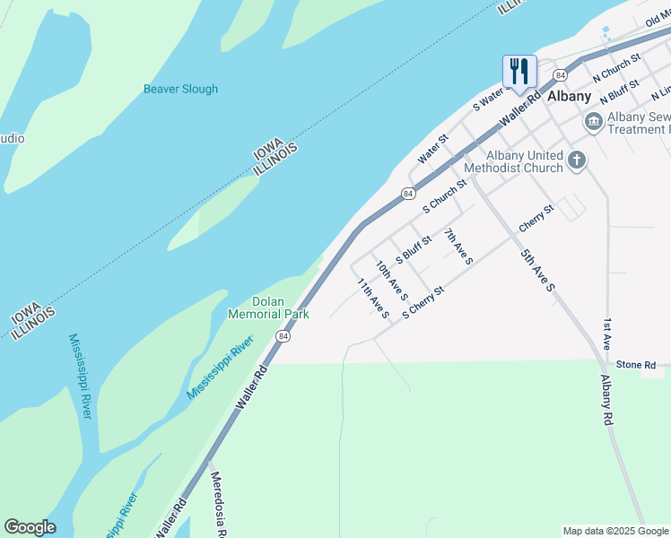 map of restaurants, bars, coffee shops, grocery stores, and more near 1105 South Main Street in Albany