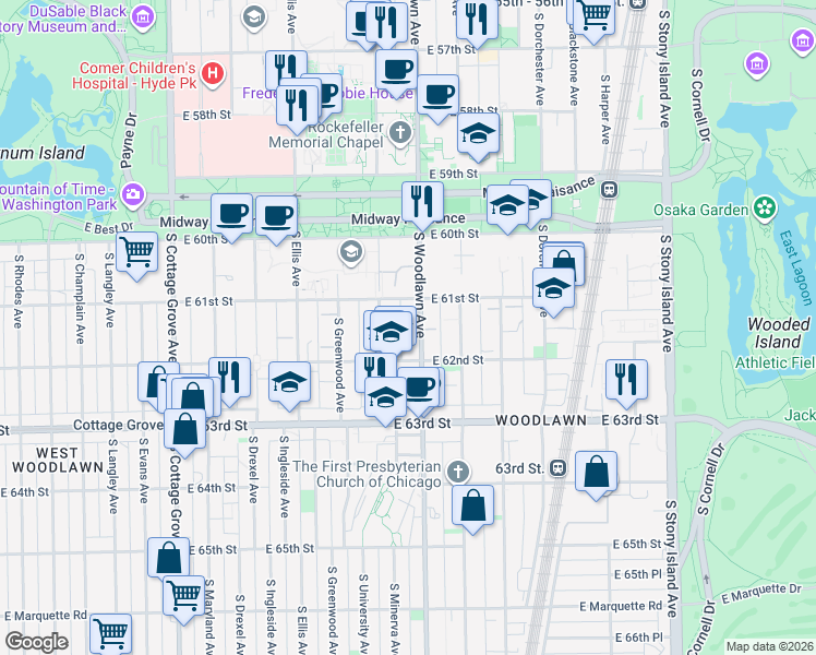 map of restaurants, bars, coffee shops, grocery stores, and more near in Chicago