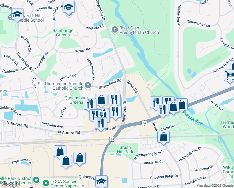 map of restaurants, bars, coffee shops, grocery stores, and more near 643 Beaver Court in Naperville