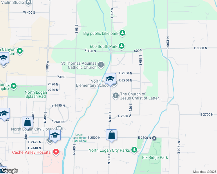 map of restaurants, bars, coffee shops, grocery stores, and more near 750 East 2900 North in North Logan