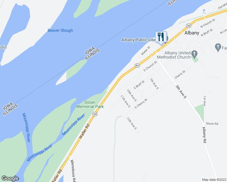 map of restaurants, bars, coffee shops, grocery stores, and more near 1105 South Main Street in Albany