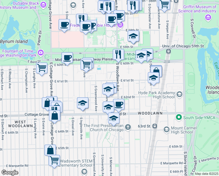 map of restaurants, bars, coffee shops, grocery stores, and more near in Chicago