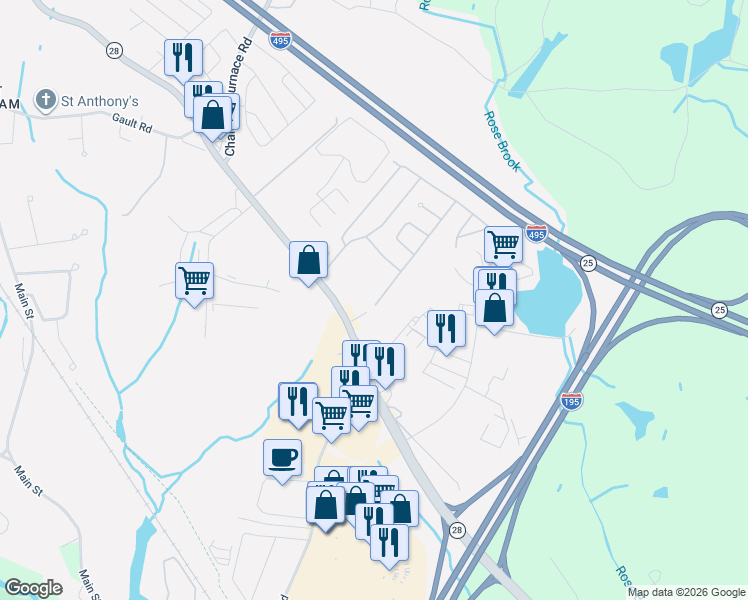 map of restaurants, bars, coffee shops, grocery stores, and more near 191 Pine View Terrace in Wareham