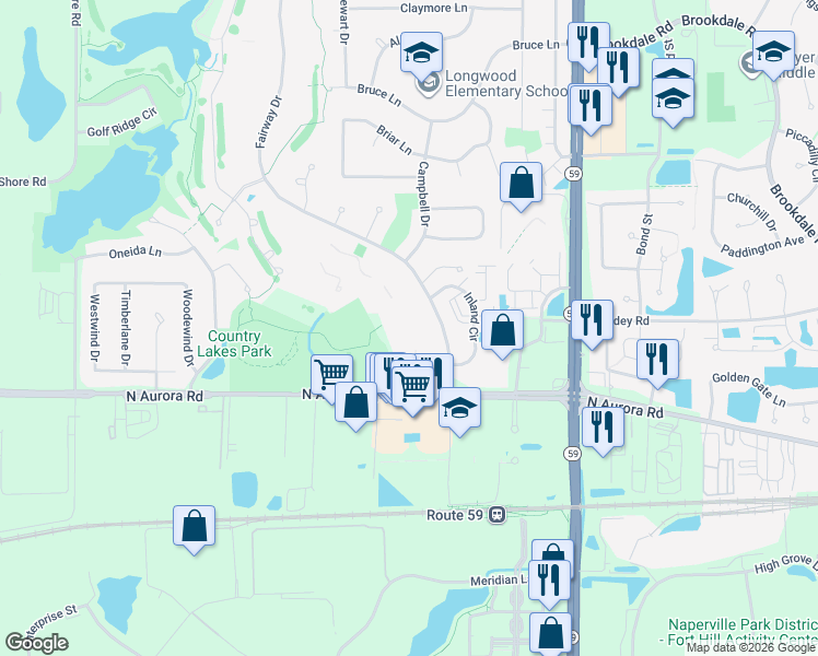 map of restaurants, bars, coffee shops, grocery stores, and more near Allegre Circle in Naperville