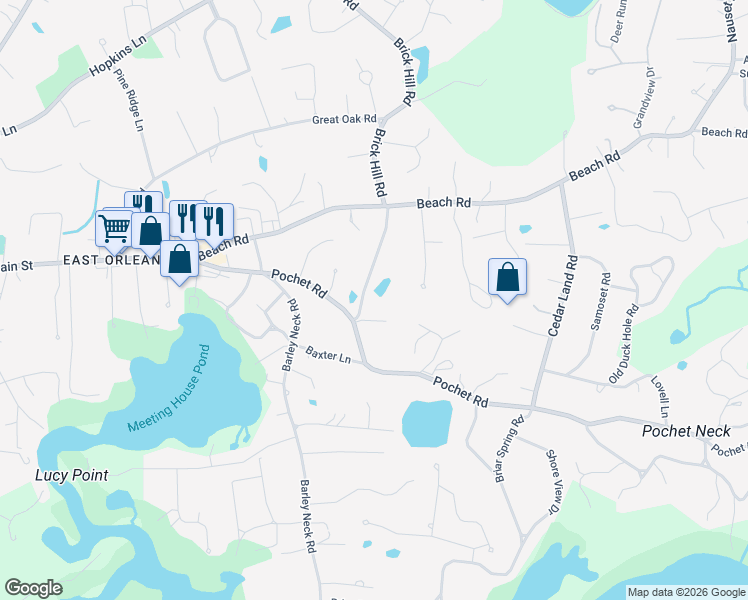 map of restaurants, bars, coffee shops, grocery stores, and more near 19 Brick Hill Road in Orleans