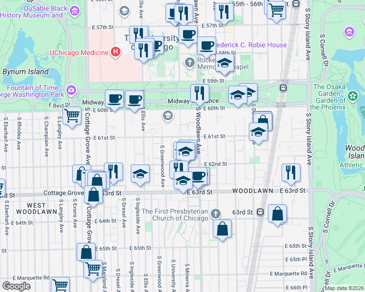 map of restaurants, bars, coffee shops, grocery stores, and more near in Chicago
