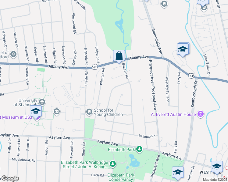 map of restaurants, bars, coffee shops, grocery stores, and more near 94 Kirkwood Road in West Hartford