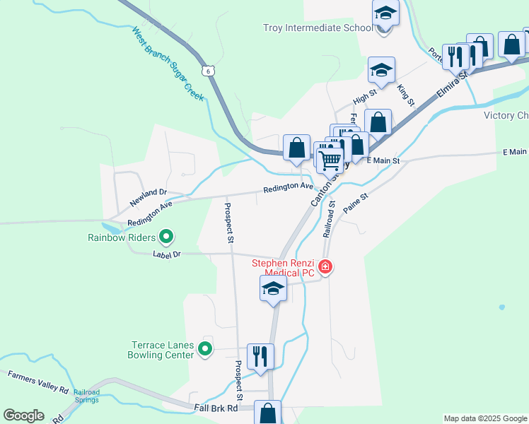 map of restaurants, bars, coffee shops, grocery stores, and more near 1072 Redington Avenue in Troy
