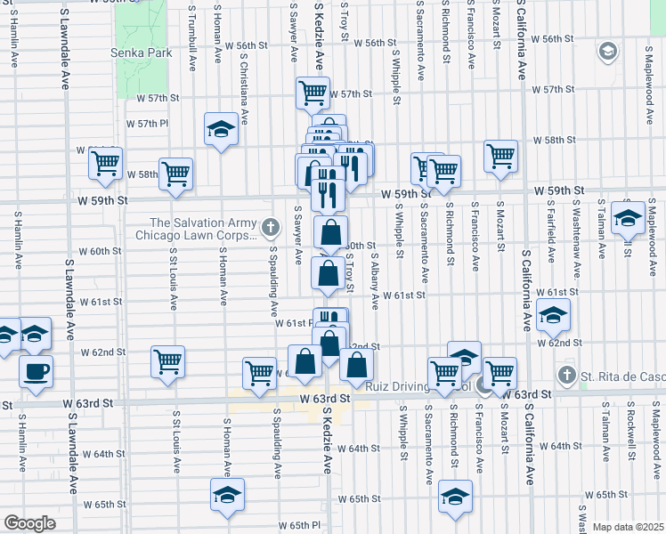 map of restaurants, bars, coffee shops, grocery stores, and more near in Chicago