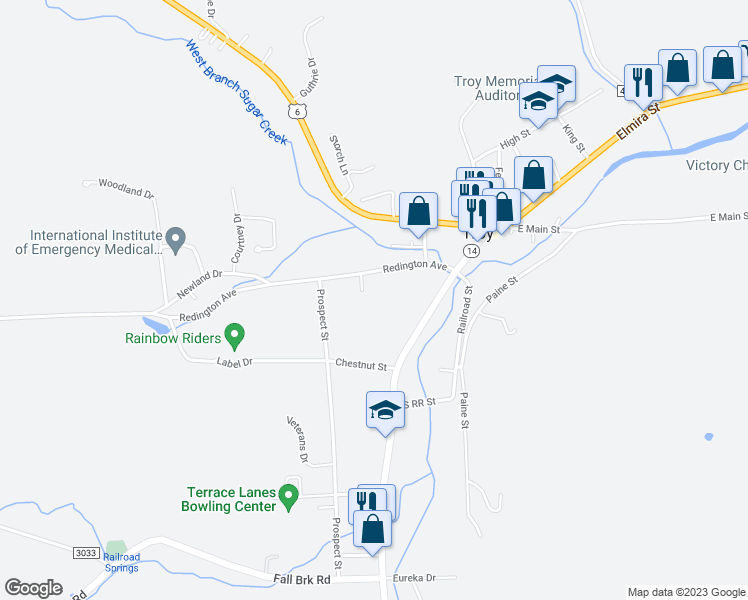 map of restaurants, bars, coffee shops, grocery stores, and more near 1072 Redington Avenue in Troy