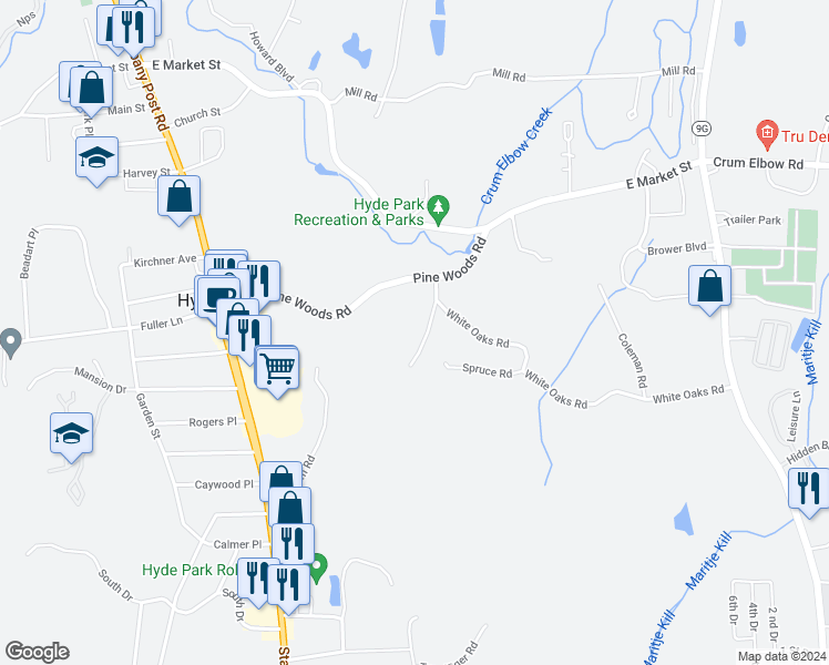 map of restaurants, bars, coffee shops, grocery stores, and more near 5 Ledgewood Drive in Hyde Park