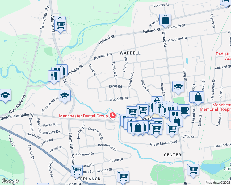 map of restaurants, bars, coffee shops, grocery stores, and more near 27 Bates Road in Manchester
