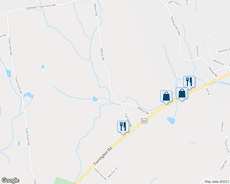 map of restaurants, bars, coffee shops, grocery stores, and more near 46 Wilson Road in Litchfield