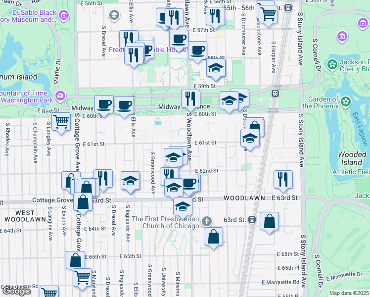 map of restaurants, bars, coffee shops, grocery stores, and more near in Chicago