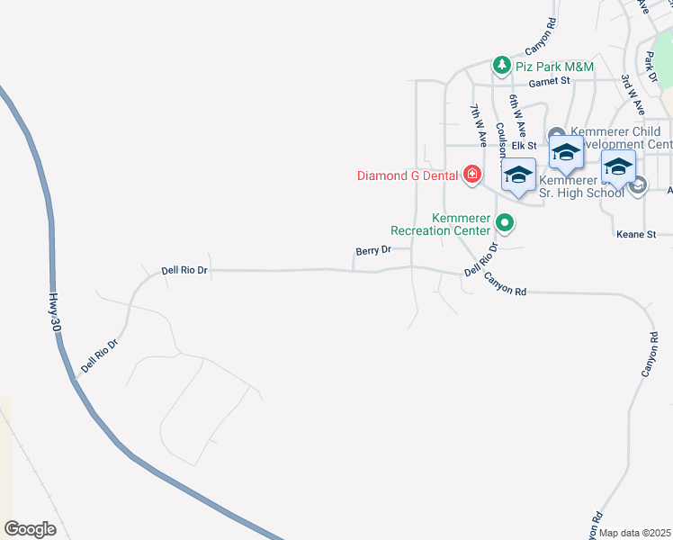 map of restaurants, bars, coffee shops, grocery stores, and more near 1931 Dell Rio Drive in Kemmerer