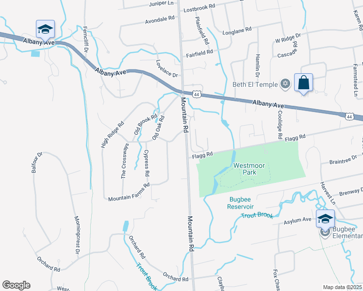 map of restaurants, bars, coffee shops, grocery stores, and more near 585 Mountain Road in West Hartford